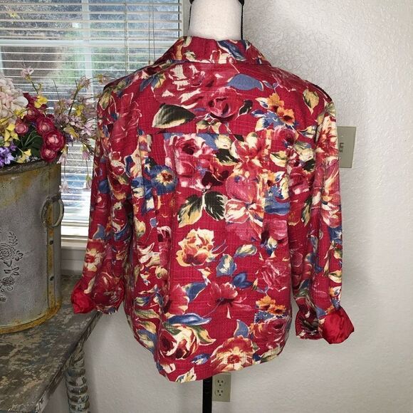 Coldwater Creek Red Floral Print Cotton Cottagecore Jacket Size PM - Picture 5 of 14